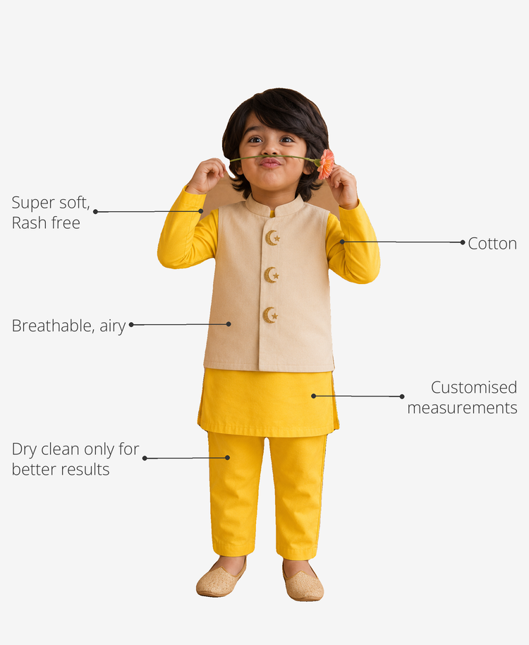 Anaario Yellow Moon-Star Boys' Waistcoat Set (Cream Waistcoat) key features