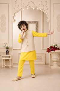 Yellow moon and star waistcoat set with cream waistcoat by Anaario