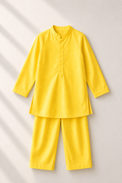 Yellow Palm-Motif Kurta and Pants - flat lay