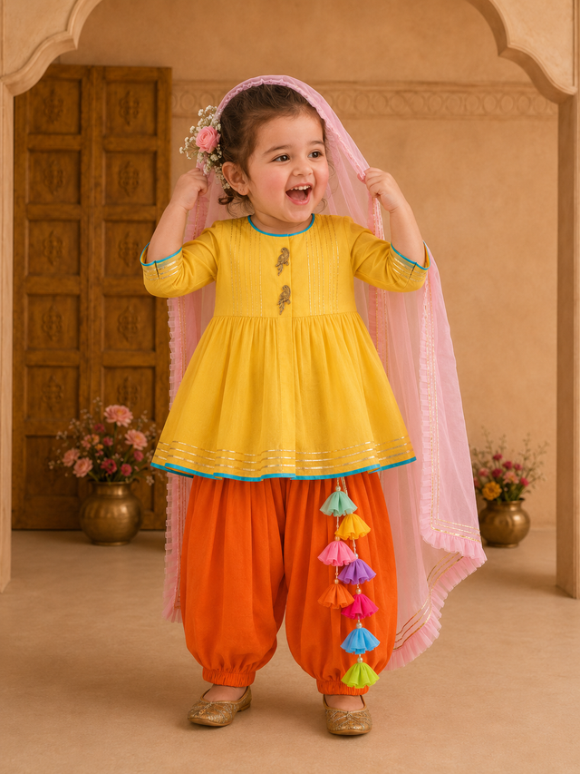 Indian Yellow Parrot Patiala Salwar Set - Anaario - Image 1