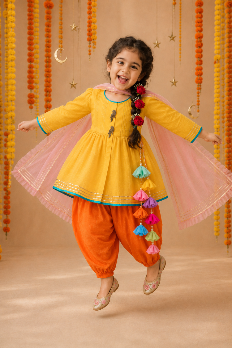 Indian Yellow Parrot Patiala Salwar Set - Anaario - Image 10