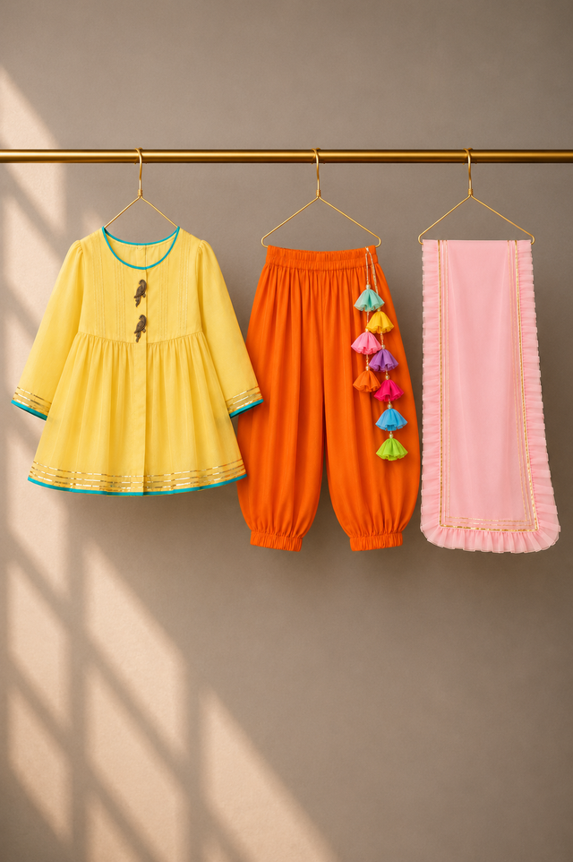 Girl wearing Anaario Yellow Parrot Patiala Salwar Set