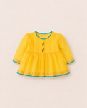 Anaario Yellow Parrot Patiala Salwar Set, yellow kurta flat lay with parrot button closures
