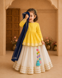 Indian Yellow Peplum Lehenga Set - Anaario - Image 1