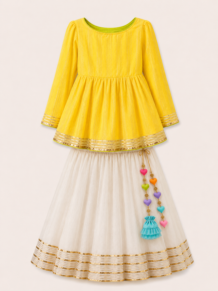 Indian Yellow Peplum Lehenga Set - Anaario - Image 3