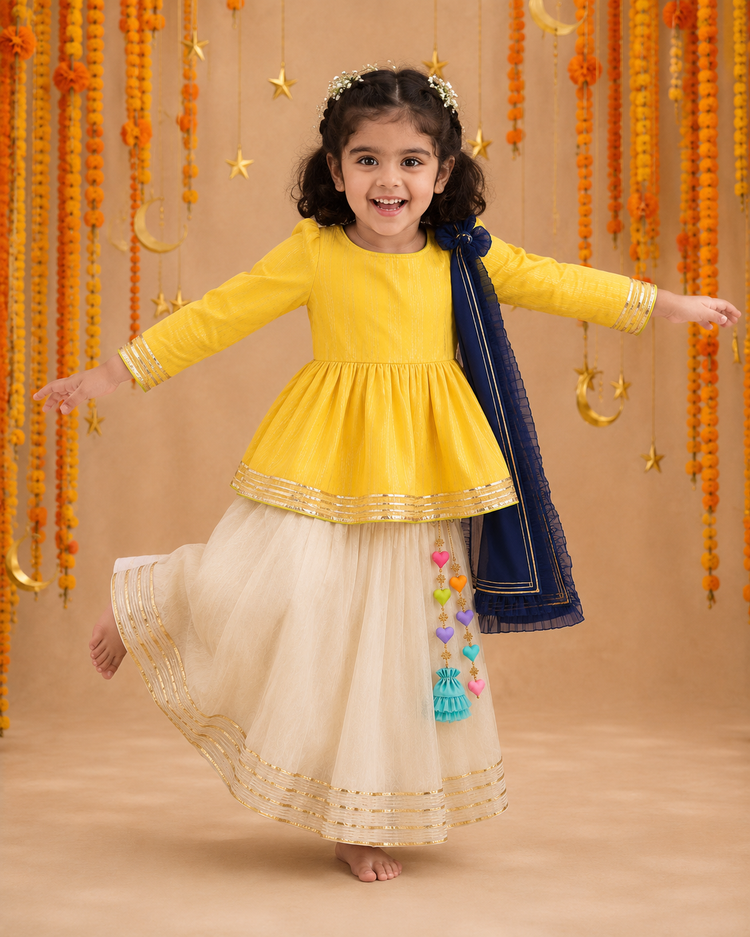 Indian Yellow Peplum Lehenga Set - Anaario - Image 9
