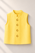 Yellow Waistcoat with Moon-Star embroidered buttons - flat lay