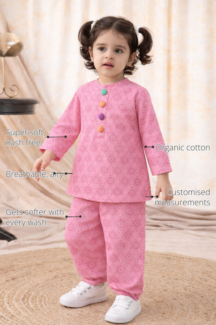 Pink Girls' Cotton Co-ord Set features