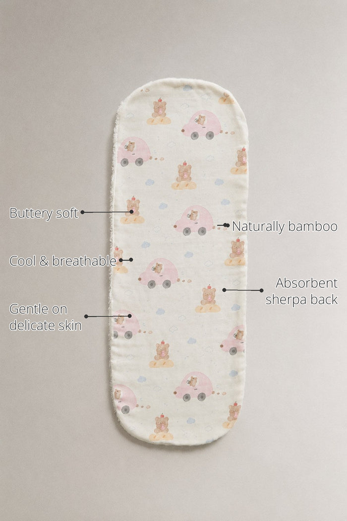 Pink Teddy Bamboo Baby Burp Cloth features