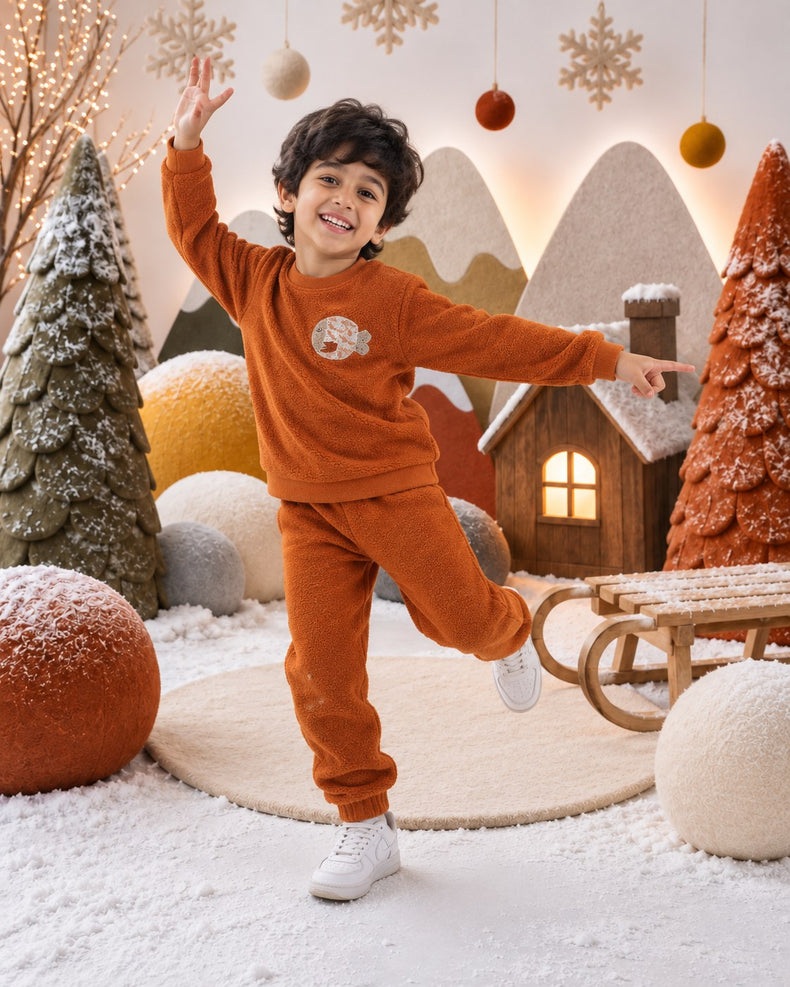 Rust Fish Fleece Set for kids by Anaario – winter fleecewear