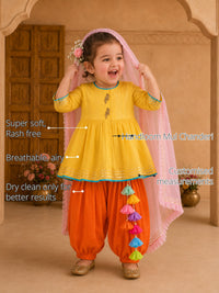 Yellow Parrot Girls' Patiala Salwar Set features