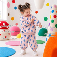 Pink-Blue Rectangle Girls' Jogger Set features