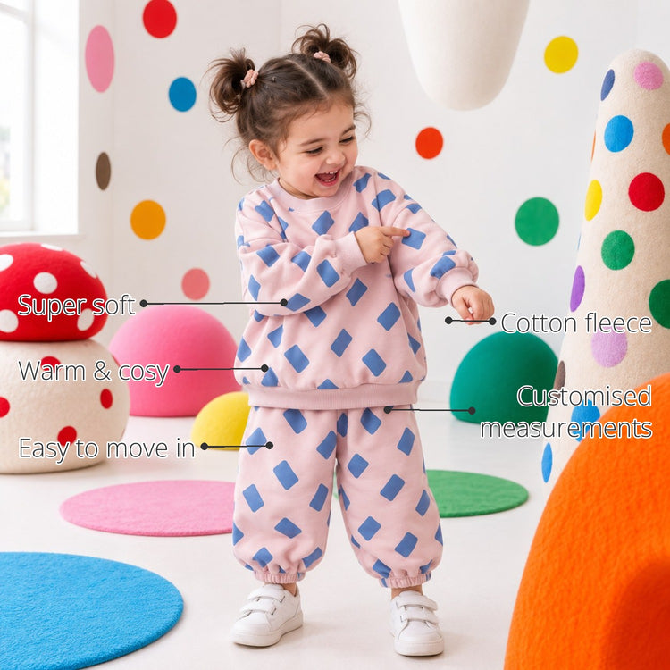Pink-Blue Rectangle Girls' Jogger Set features
