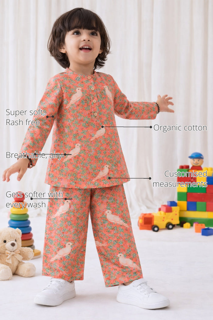 Peach Parrot Girls' Cotton Co-ord Set features