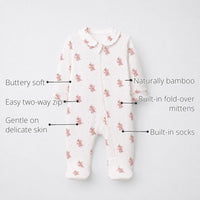 Pink Dino Bamboo Baby Sleepsuit – Zip Romper Onesie features