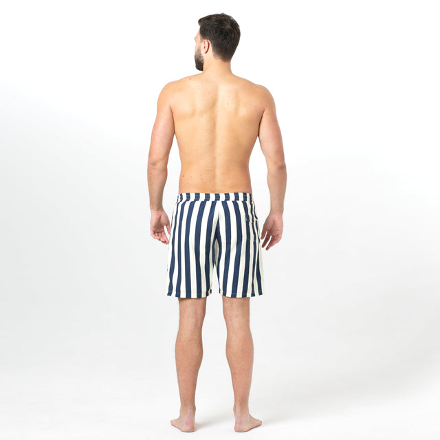 Navy and White Stripes, Serene Whales Reversible Flipout Shorts