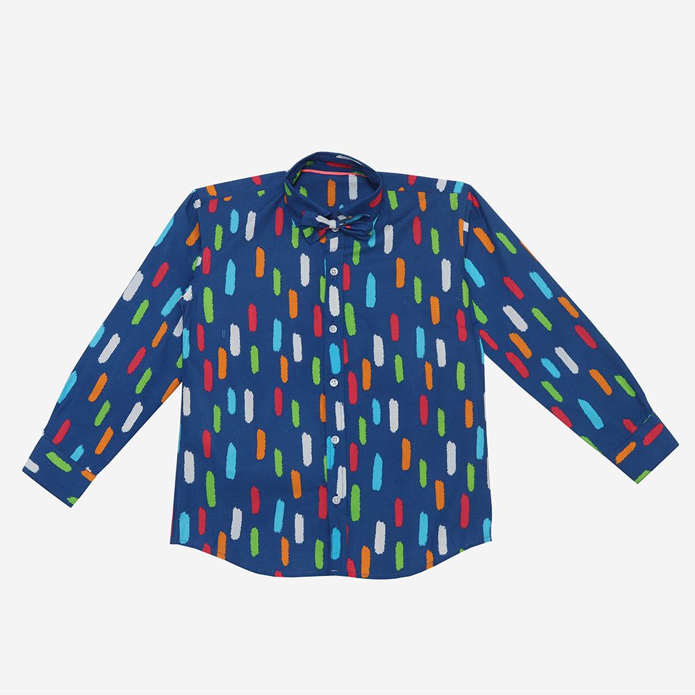 Navy and Multi-Coloured Splash- Classique Shirt