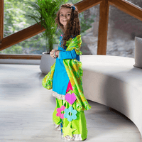 Marigold Sharara Set with Printed Dupatta - Blue green lime green coneflower