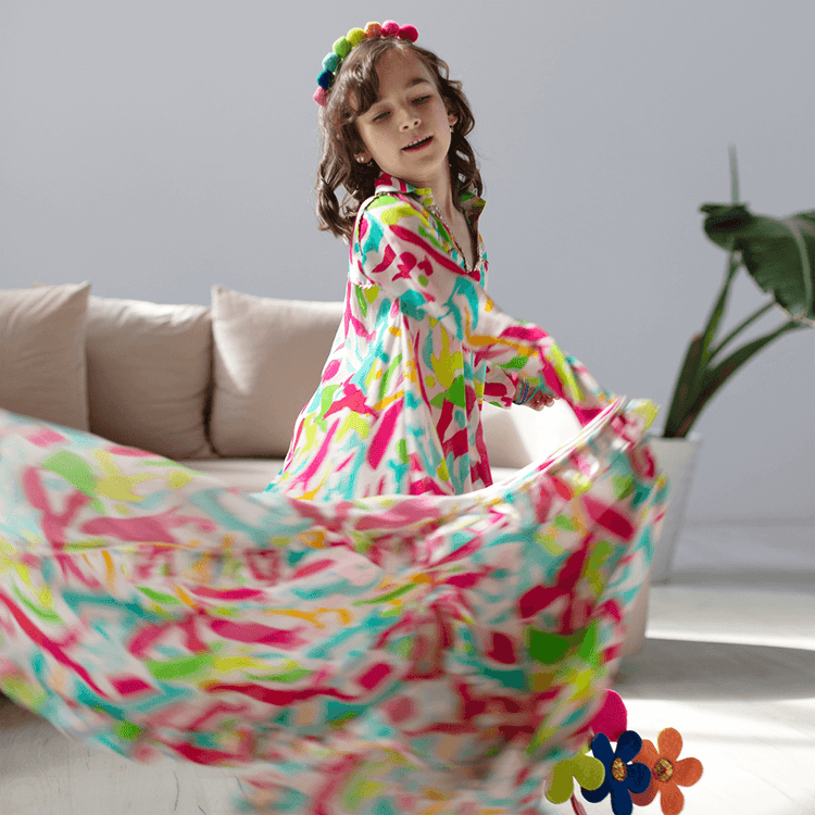 Raat Ki Rani Collared Anarkali - White and multi-coloured splashes
