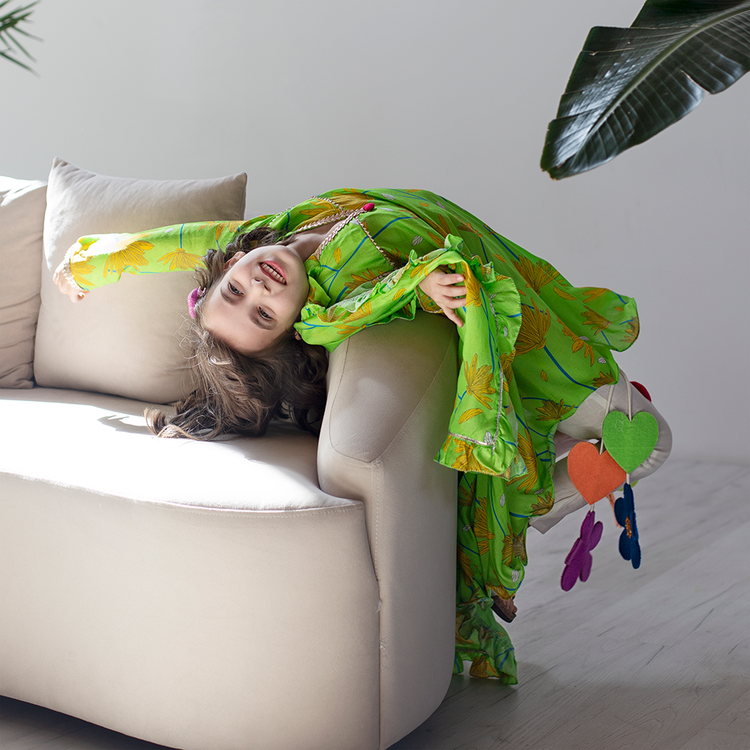 Raat Ki Rani Collared Anarkali - Lime green coneflower