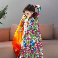 Chaandani Tiered Anarkali with Plain Dupatta - White and multi-coloured orchid with orange