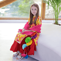 Gulaabo Lehenga with Puffy Sleeves - Yellow orange splashes with red