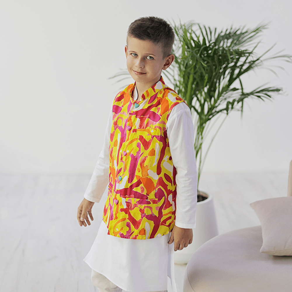 Maharaja Waistcoat - Yellow orange splashes