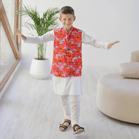 Maharaja Waistcoat - Pink and orange camellia