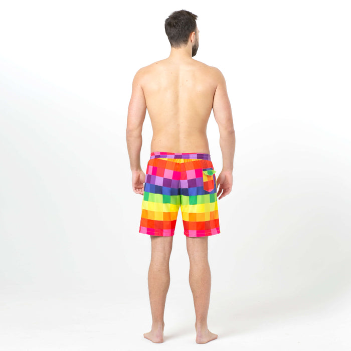 Multicolored Pixels, Psychedelic Fish Reversible Flipout Shorts