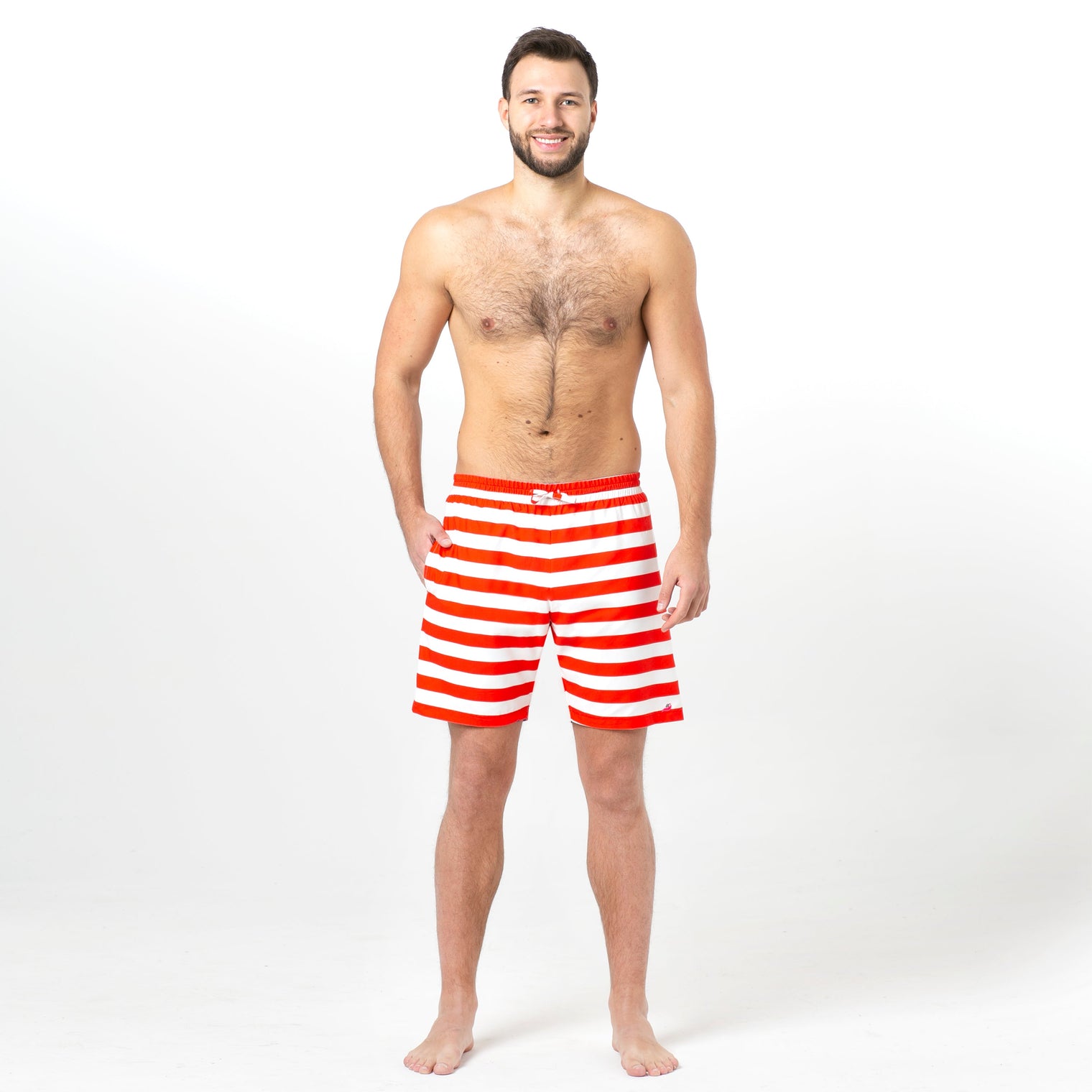Multicolored Splashes and Cherries, Red Stripes  Reversible Flipout Shorts