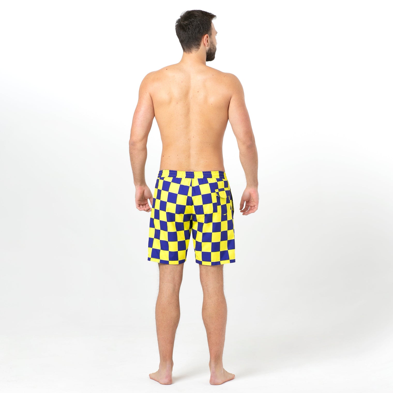 Striped Hot Air Balloons, Yellow and Blue Squares Reversible Flipout Shorts