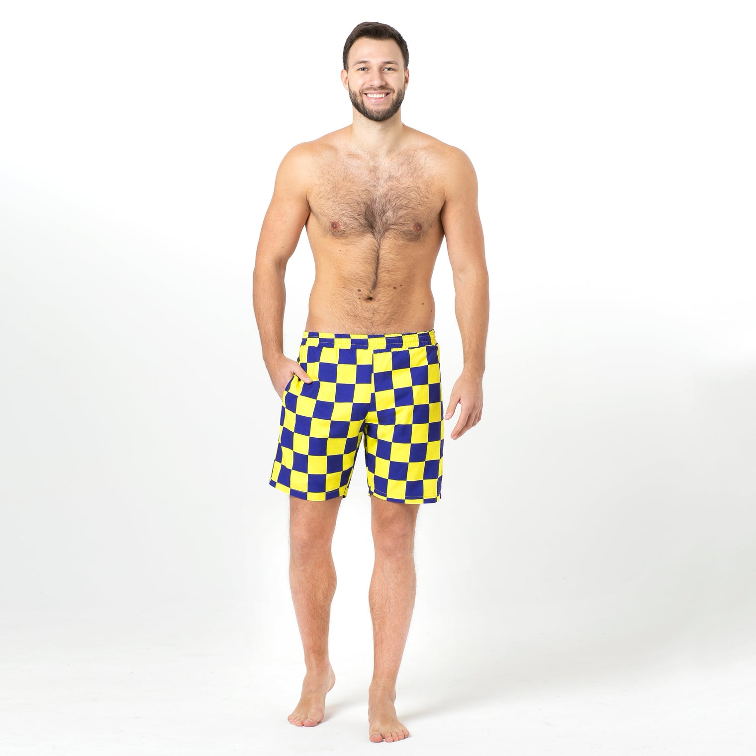 Striped Hot Air Balloons, Yellow and Blue Squares Reversible Flipout Shorts