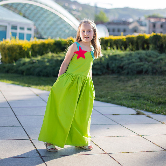 Girl wearing Anaario Cosmic Bewitched Jumpsuit, Aqua Magic Print