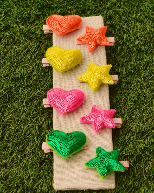 Anaario Heart-Star Clip (Set of 8), assorted colours hair clip set for kids