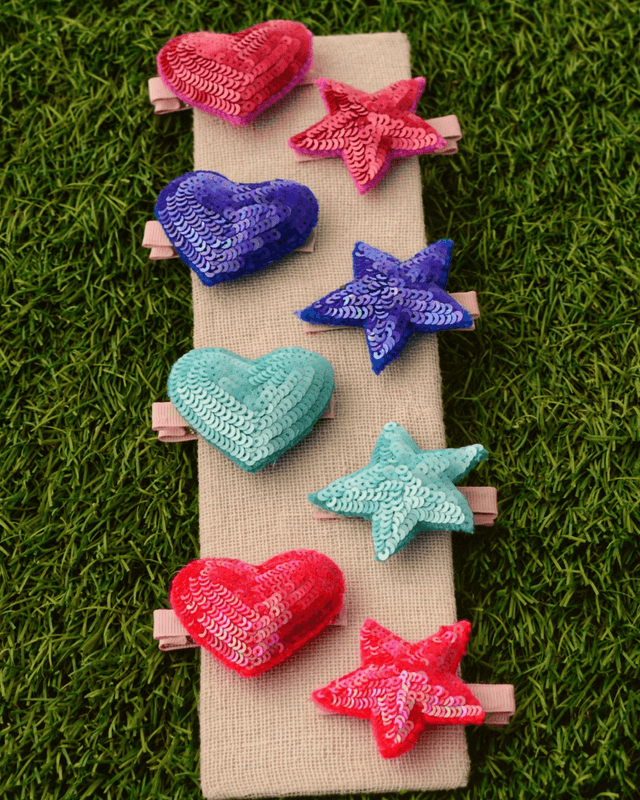 Anaario Heart-Star Clip (Set of 8), assorted colours hair clip set for kids