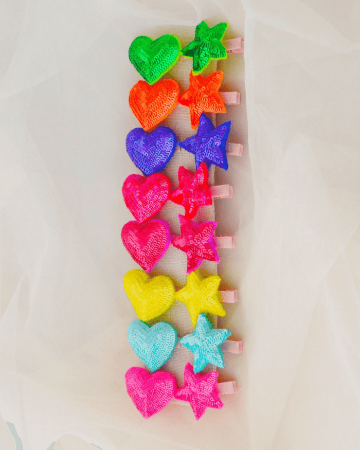 Anaario Heart-Star Clip (Set of 8), assorted colours hair clip set for kids