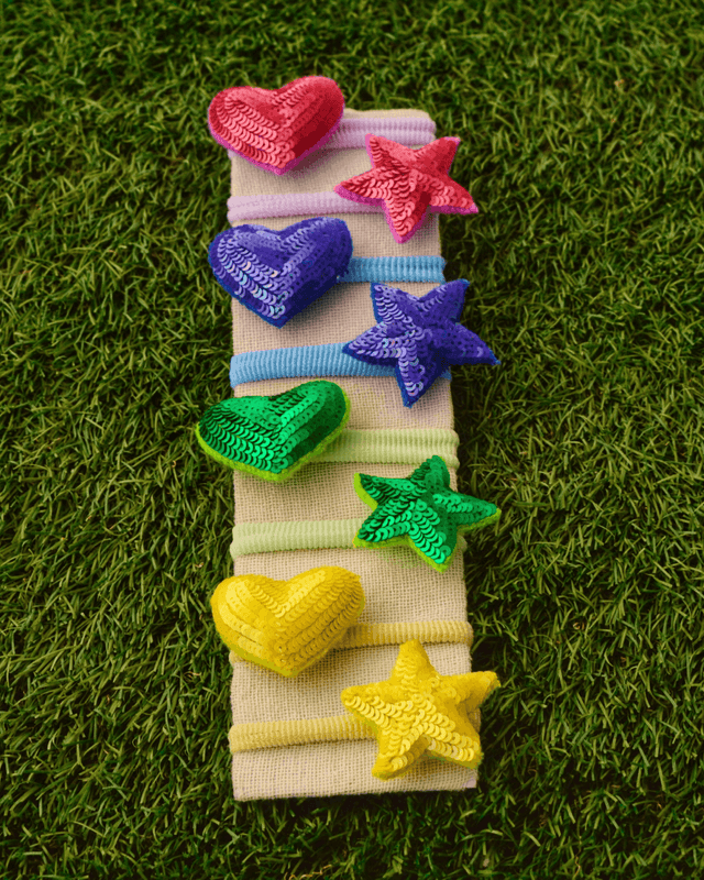 Anaario Heart-Star Hair Ties (Set of 8), assorted colours hair tie set for kids