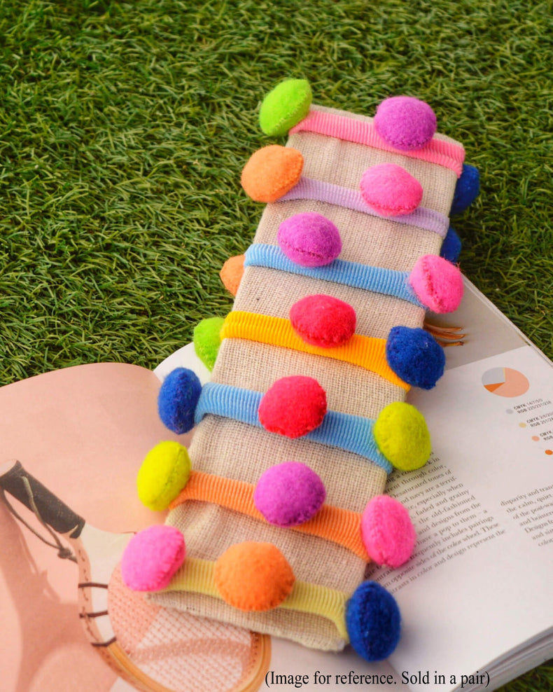 Anaario Multicolour Balls Hair Ties (Pair of 2), pom-pom hair tie for kids