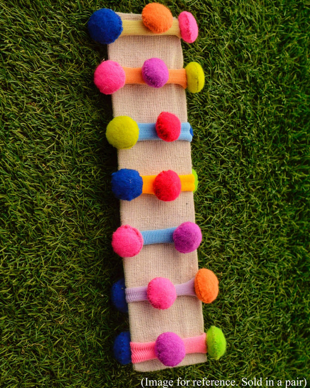 Anaario Multicolour Balls Hair Ties (Pair of 2), pom-pom hair tie for kids