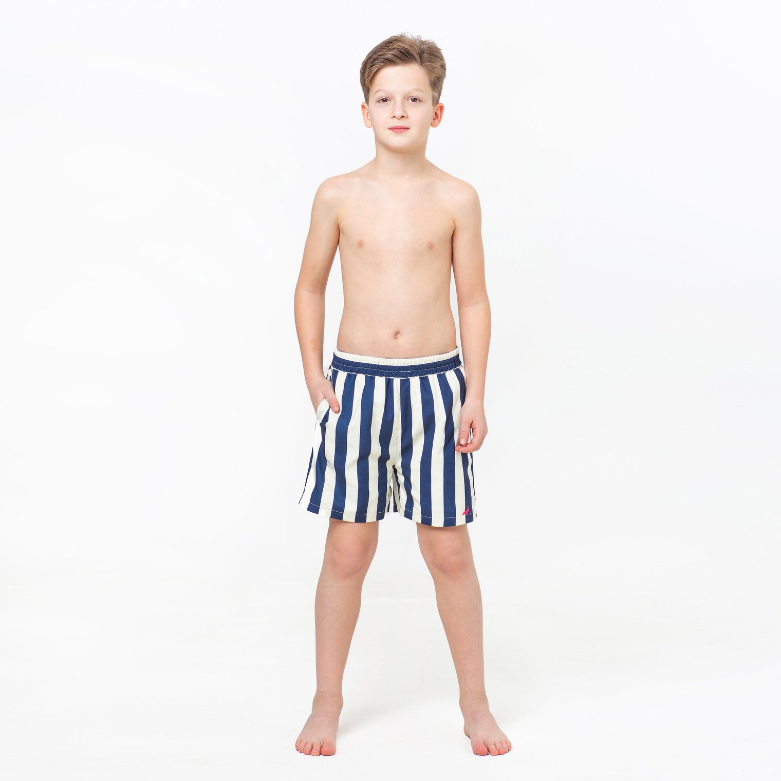 Navy and White Stripes, Serene Whales Reversible Flipout Shorts