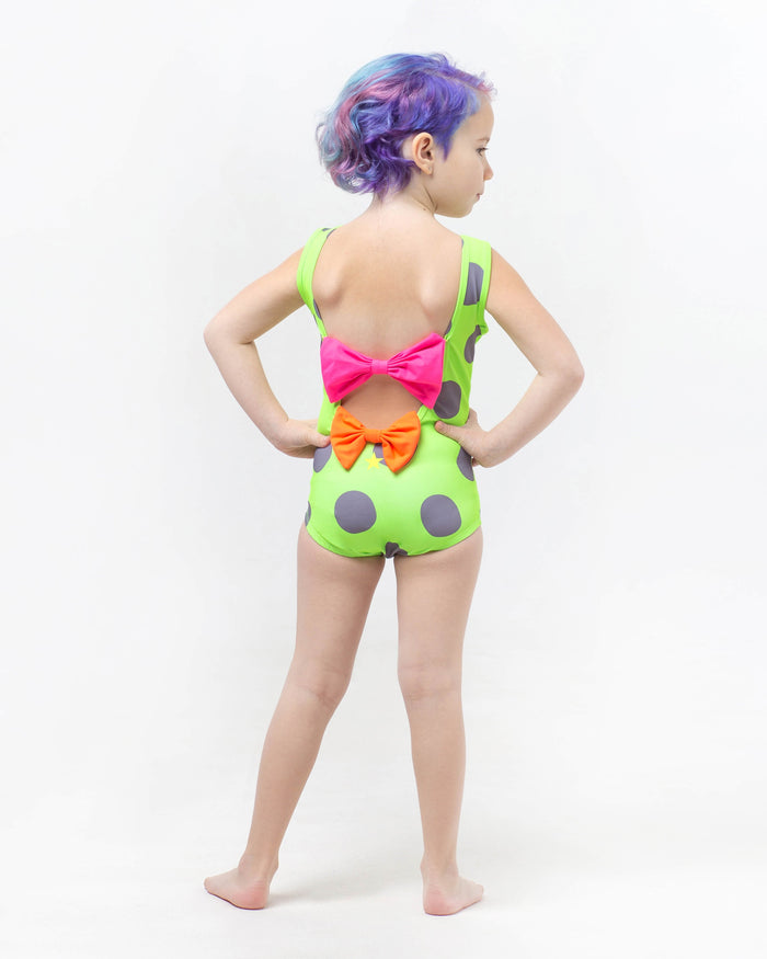 Neon Green Polka Dots Sandy Toes Maillots (Ocean Breeze)
