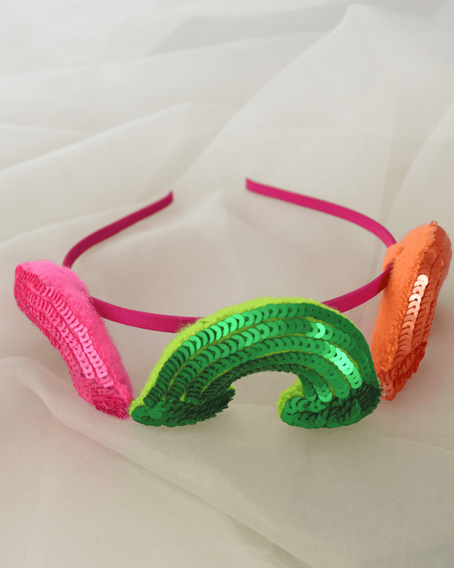 Anaario Rainbow Hairband (Set of 3), Pink + Green + Orange combo for kids