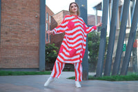 Woman wearing Anaario Sweet Serenade Co-ord Set, red and white striped shirt and matching pants